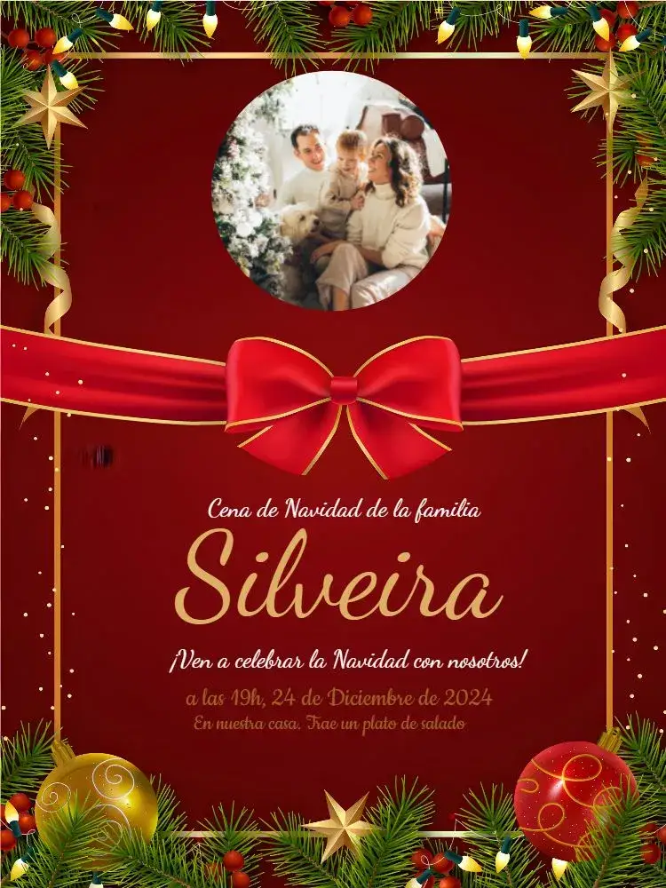 Invitación Navidad Con Foto Confraternización – tema Fechas Conmemorativas rojo, dorado, minimalista, festivo, moderno