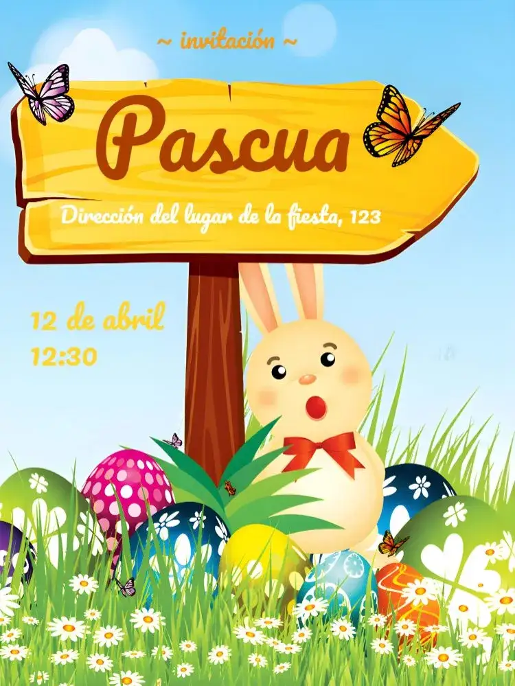 Invitación Pascua Huevitos – tema Fechas Conmemorativas colorido, divertido, infantil, alegre, páscoa