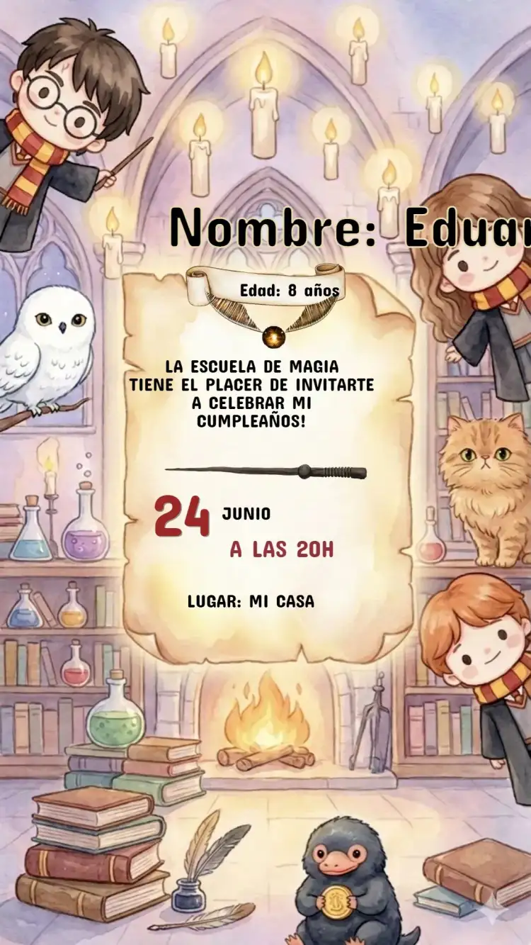 Invitación Cumpleaños Infantil Harry Potter