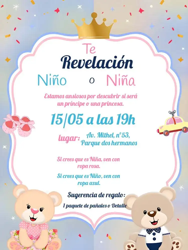 Chá de Revelación Ositos Realeza Rosa