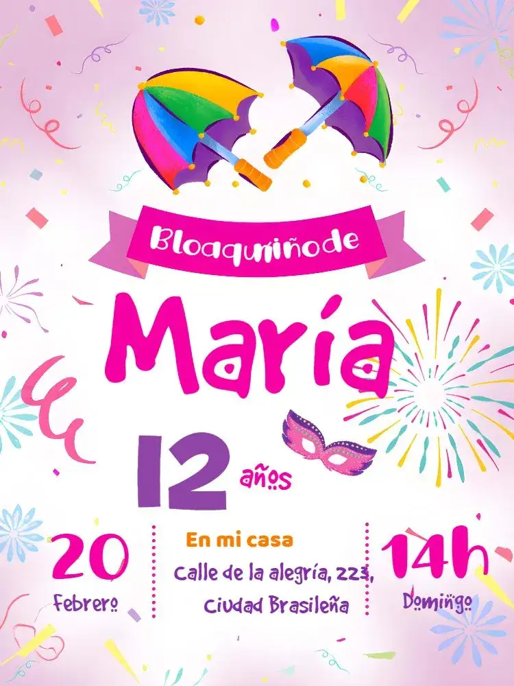 Invitación Carnaval Bailinho-carnavalesco-baile-fiesta – tema Fechas Conmemorativas colorido, carnavalesco, divertido, festivo, brincalhão
