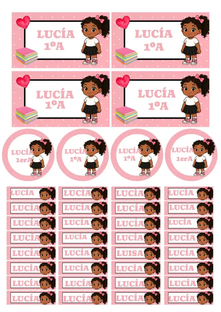 Invitación Etiqueta escolar niña alumna mascota