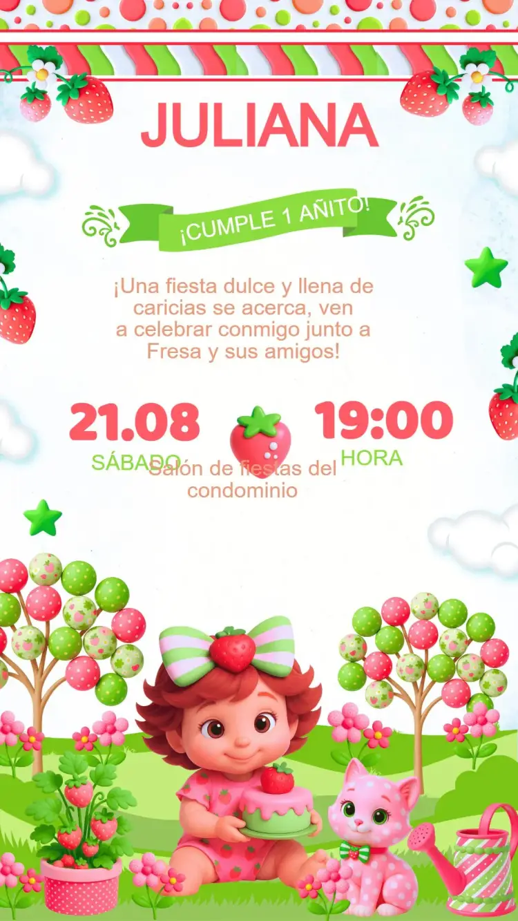 Invitación Cumpleaños Fresa Bebé