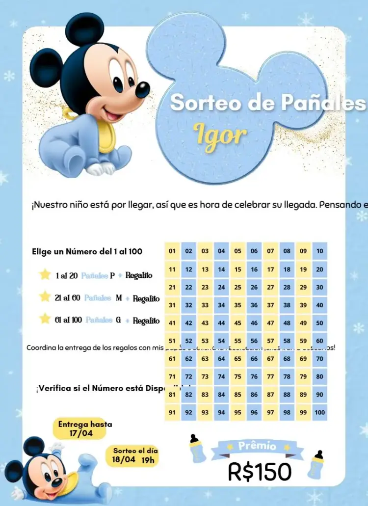 Invitación Mickey Baby Azul editable y personalizable