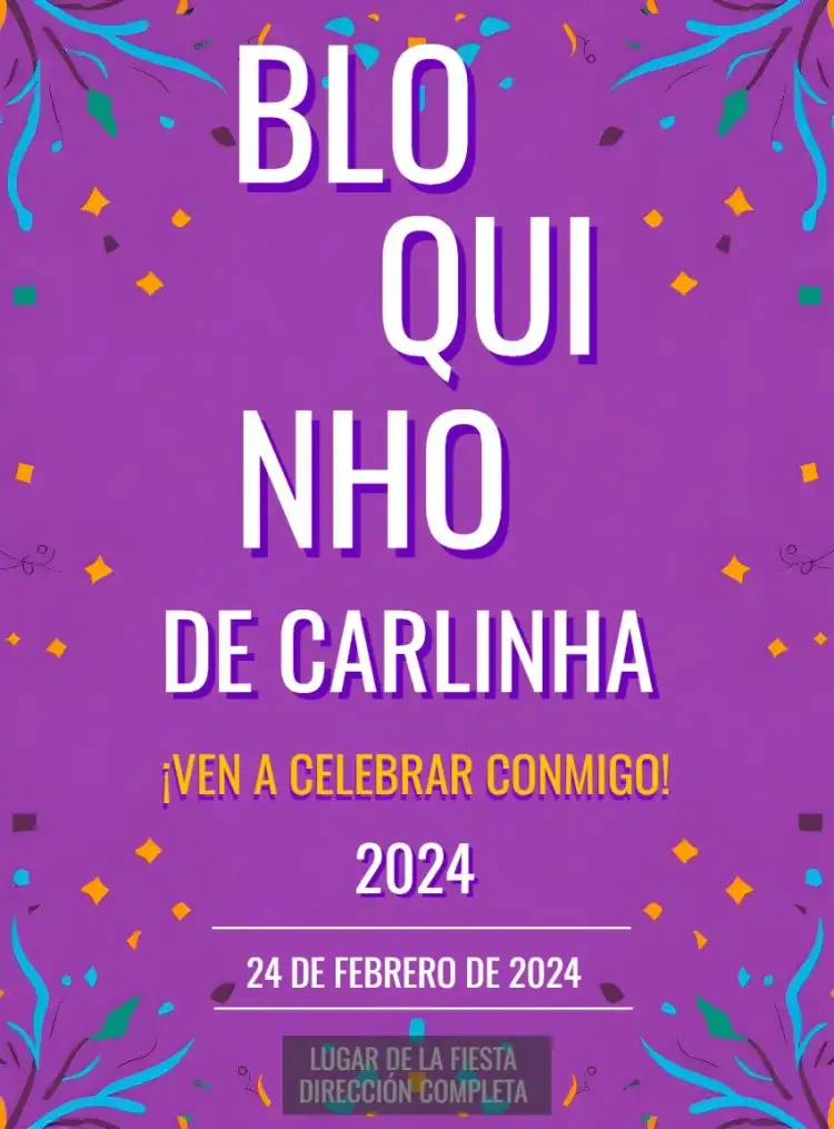 Invitación Bloquinho Carnaval Amarillo – tema Fechas Conmemorativas colorido, tropical, divertido, festivo, moderno