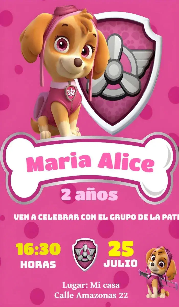 Invitación Digital en Línea Patrulla Canina Skye Naranja