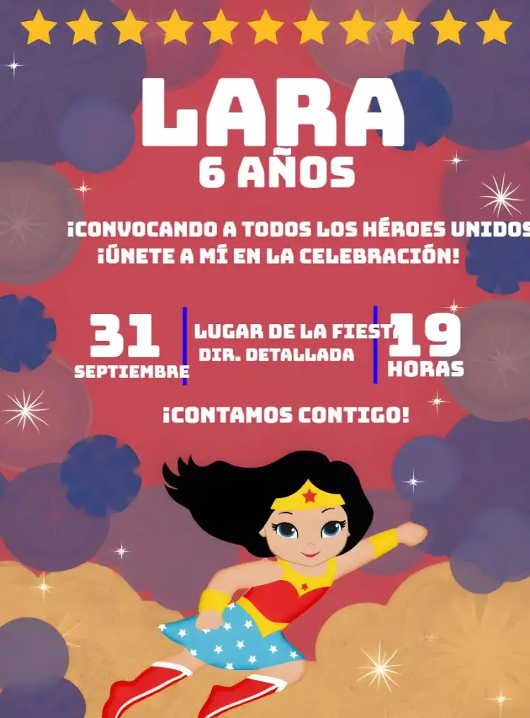 Invitación Mujer Maravilla Estrellas