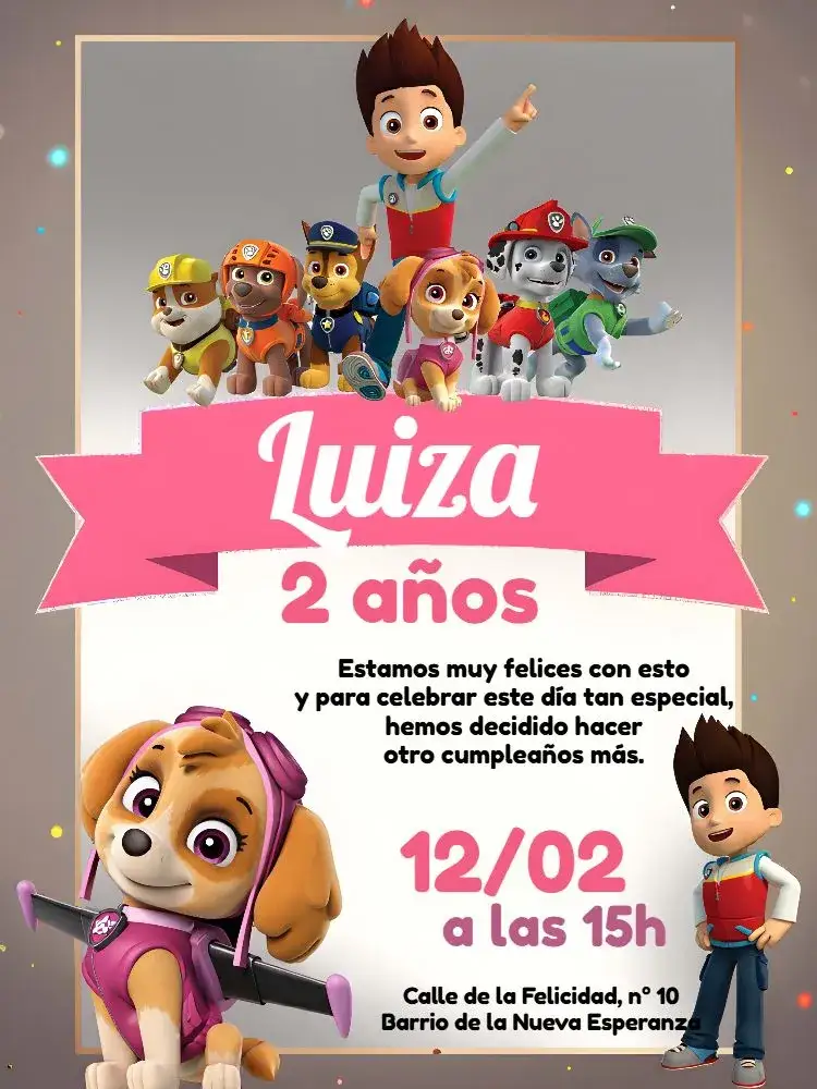 Invitación Patrulla Canina Rocky – tema Cumpleaños Infantil colorido, aventura, temática infantil, animales, diversión, juvenil