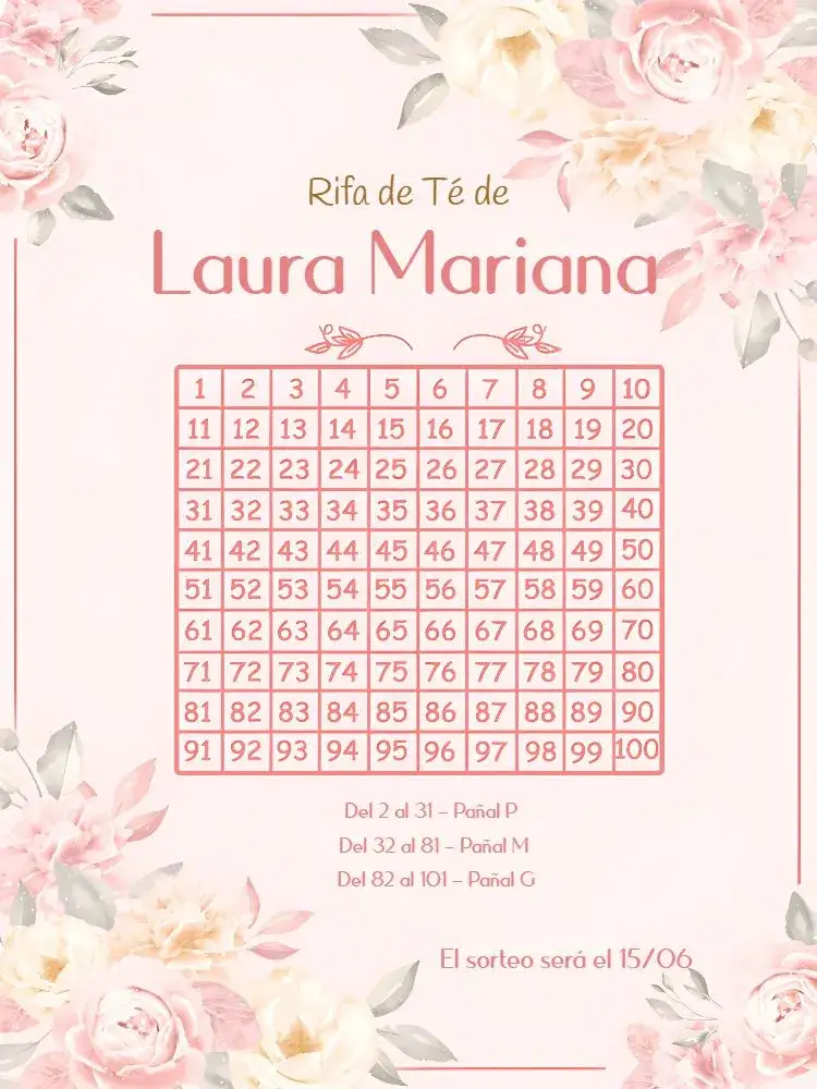 Invitación Té de Pañales Rifa Floral Cha – tema Té Rifa floral, delicado, moderno, rosa, verde, dourado