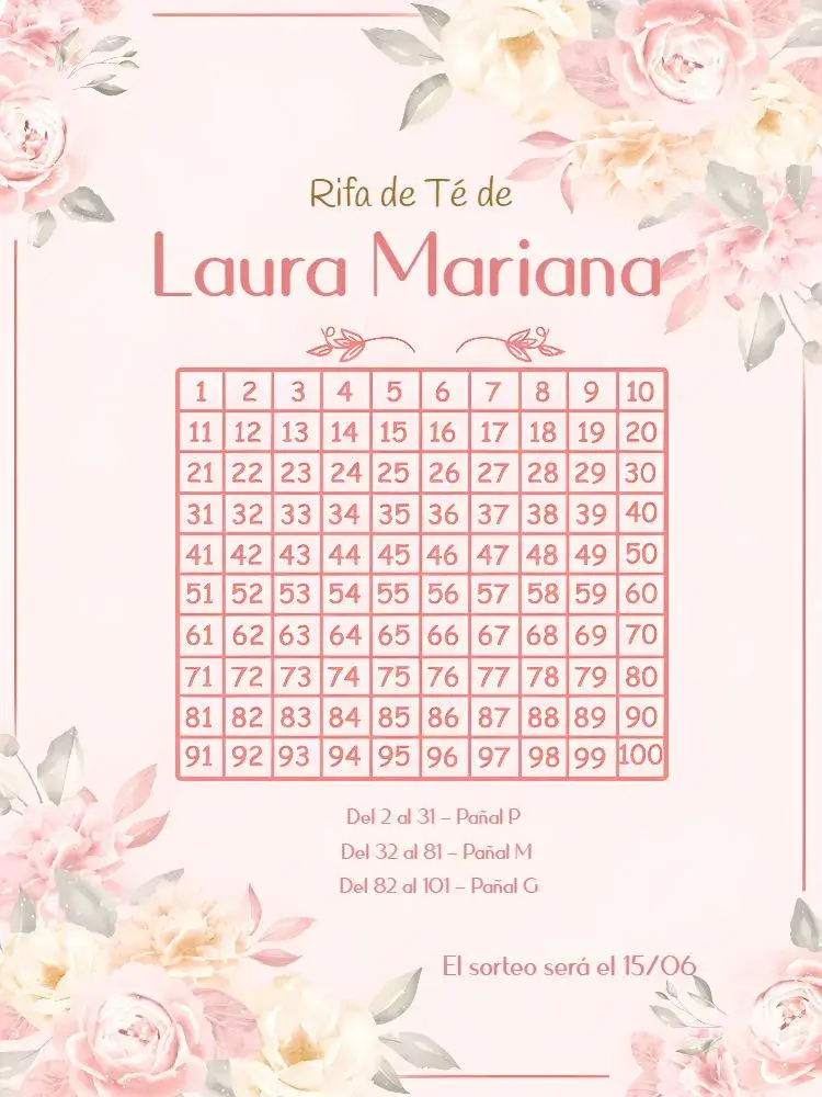 Invitación Té de Pañales Rifa Floral Cha
