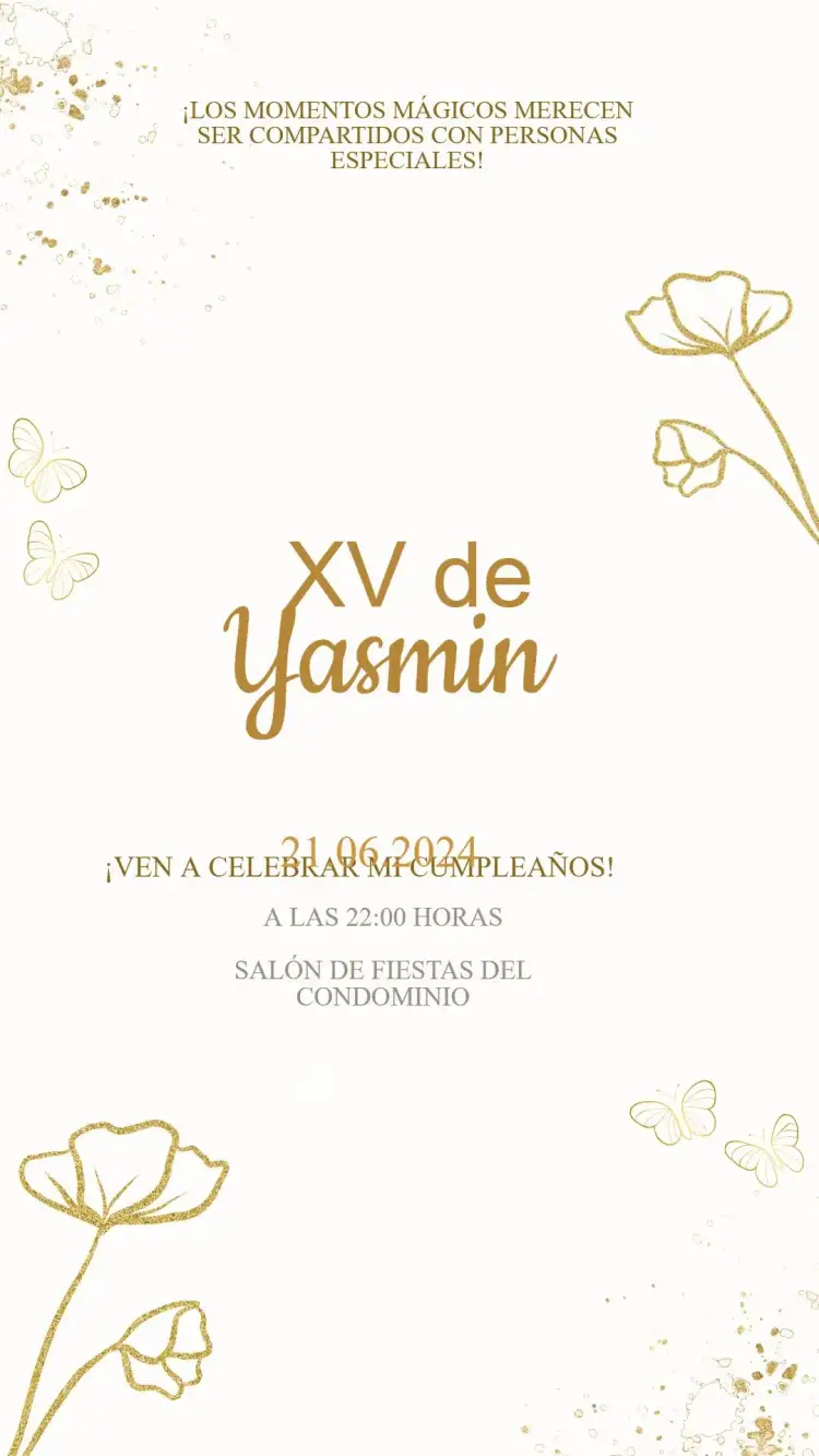 Invitación Invitación Cumpleaños 15 Años – tema 15 años moderno, elegante, dorado, floral, minimalista, vintage