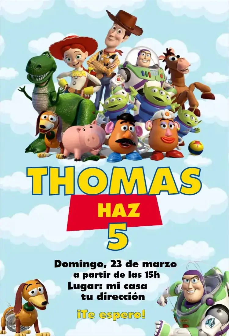 Invitación Toy Story 2 – tema Cumpleaños colorido, divertido, infantil, lúdico, temático