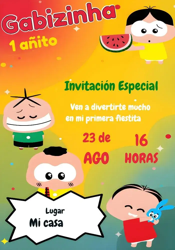 Invitación Turma Da Mónica Toy Dibujo – tema Cumpleaños Infantil colorido, divertido, infantil, brincalhón, temático, ilustrado