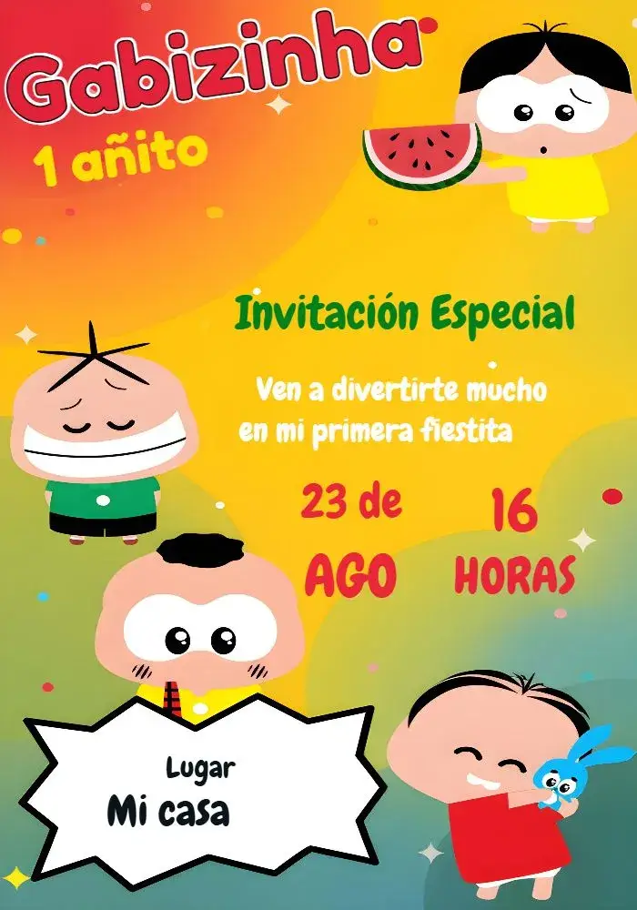 Invitación Turma Da Mónica Toy Dibujo editable y personalizable