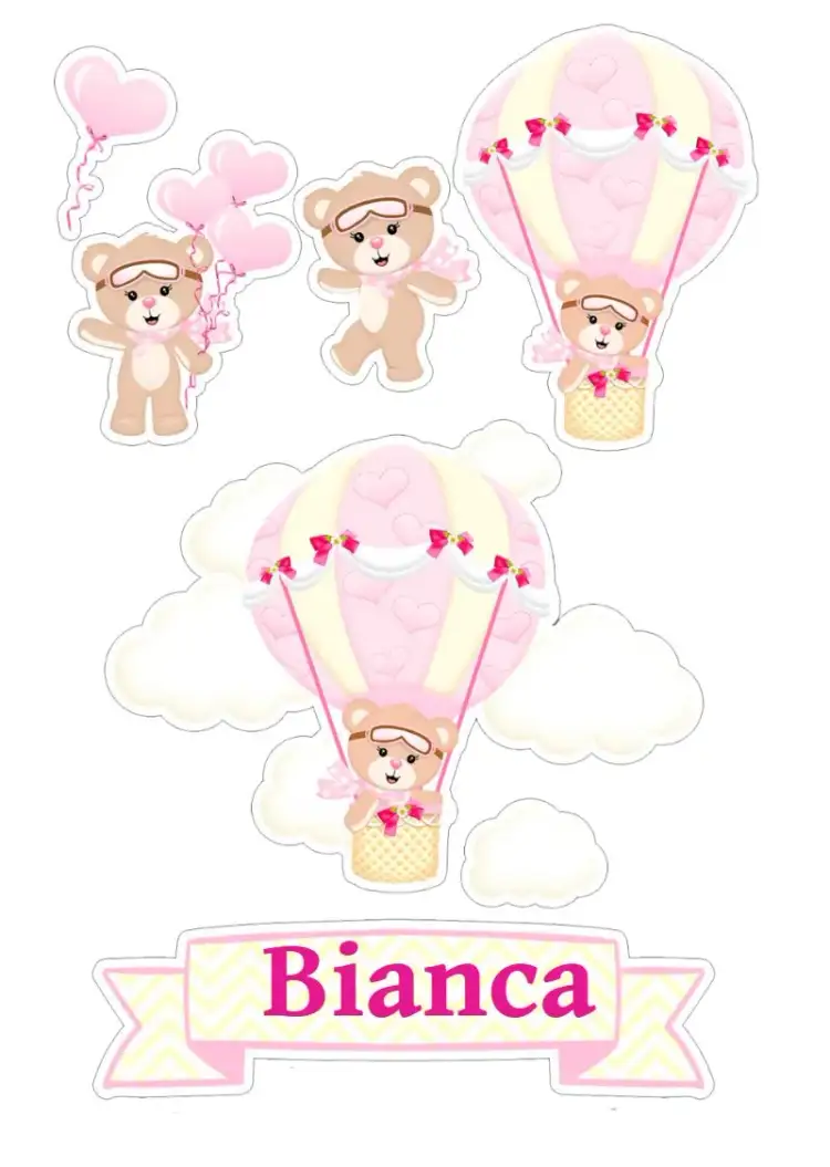Invitación Topo De Pastel Osa Balonera Imprimir – tema Topper de torta rosa, tierno, infantil, juguetón, colorido, lúdico
