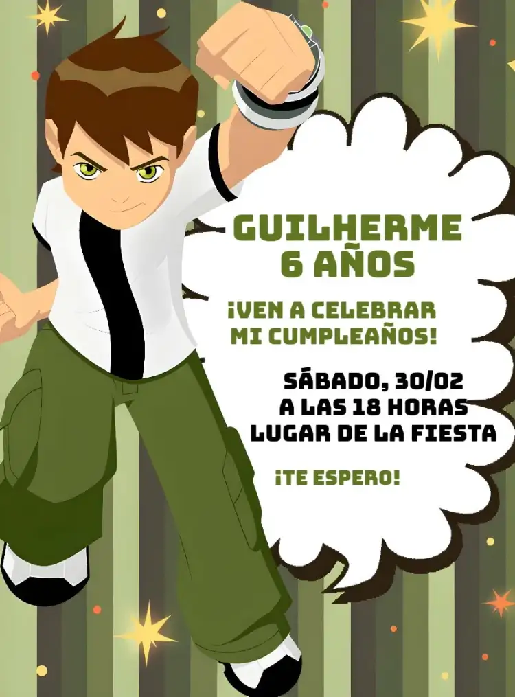 Invitación Ben 10 – tema Cumpleaños Infantil colorido, divertido, temático, moderninho, jovial
