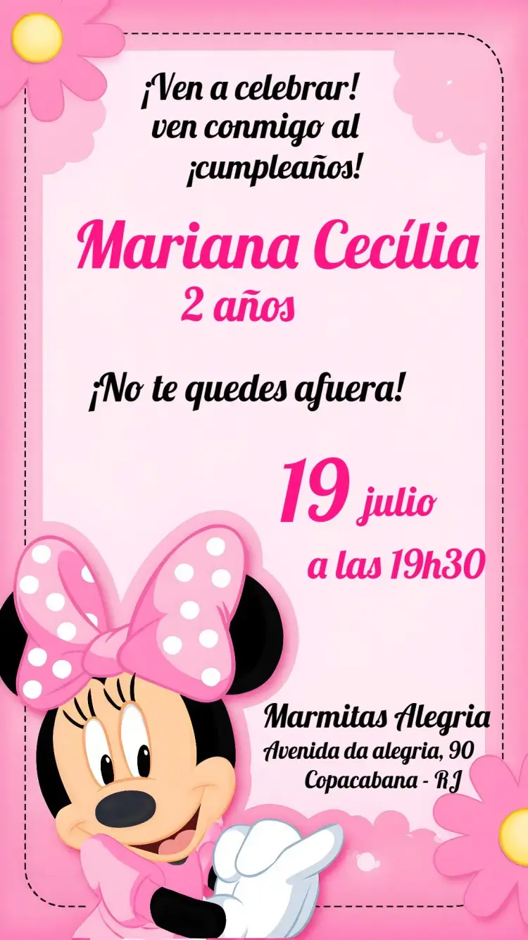 Invitación Minnie Mouse Rosa
