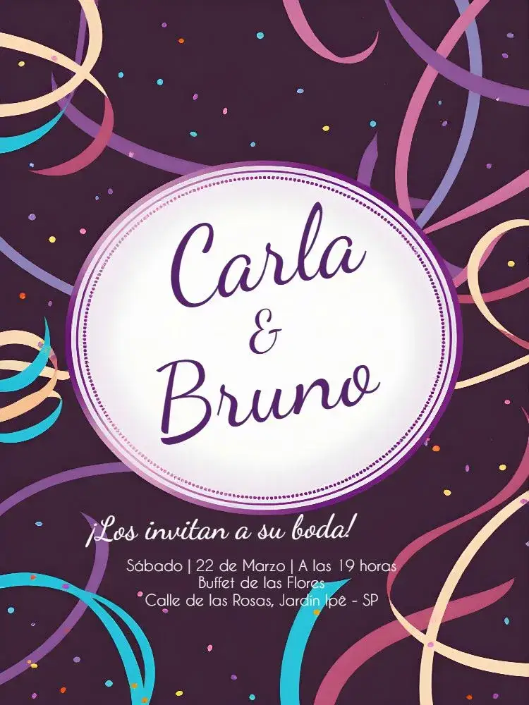 Invitación Boda Carnaval Confeti – tema Fechas Conmemorativas colorido, carnaval, festivo, alegre, moderno, divertido