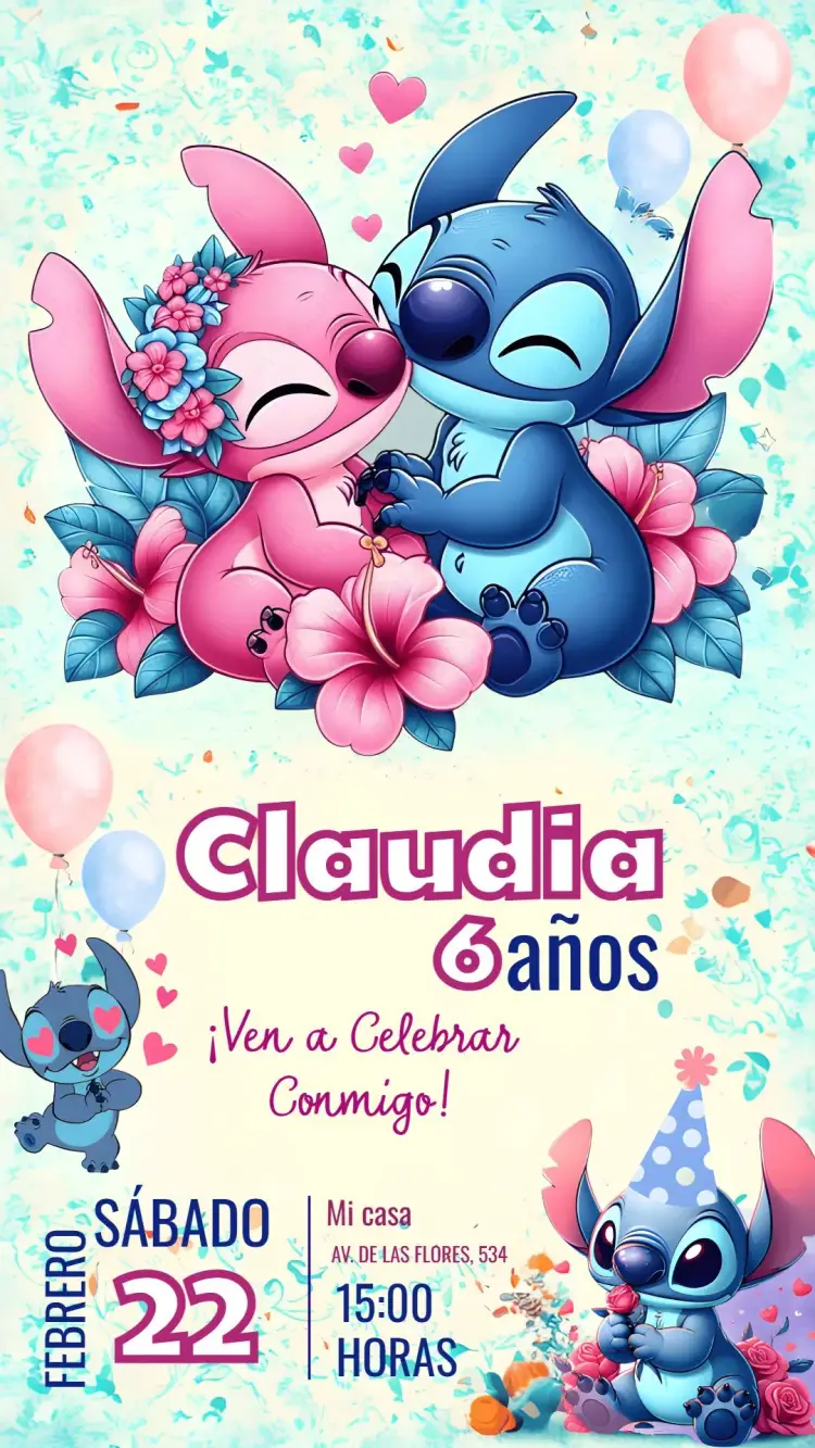Invitación Stitch Angel editable y personalizable