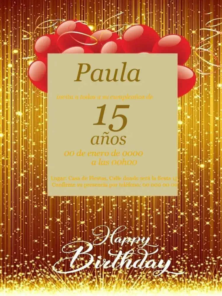 Invitación Aniversario 15 Años Para Editar Año Nuevo – tema 15 años dorado, luces, moderno, festivo, celebrativo