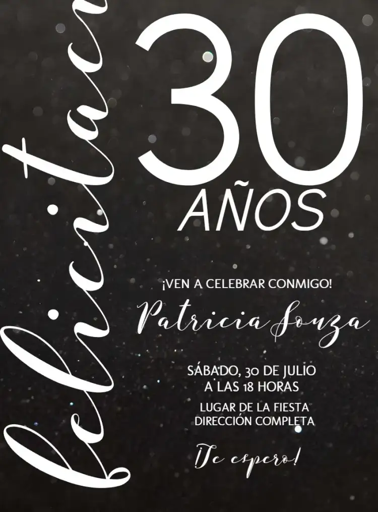 Invitación 30 Años Brillo Blanco – tema 15 años brillante, blanco, elegante, moderno, festivo, minimalista