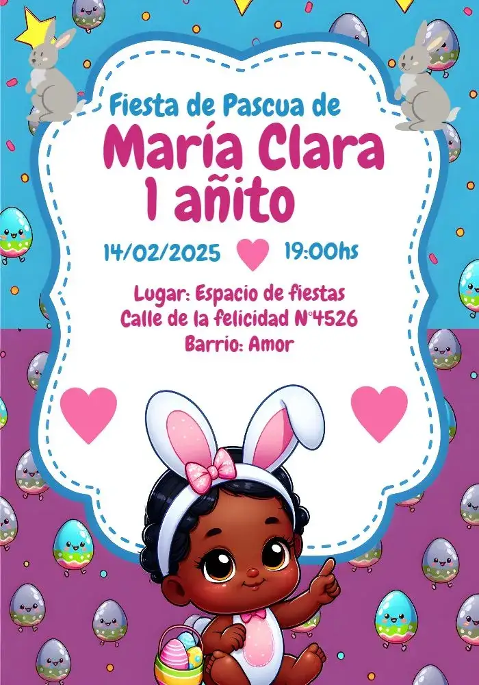 Invitación Pascua Bebé Conejito – tema Fechas Conmemorativas rosa, infantil, divertido, colorido, fofo, pascua
