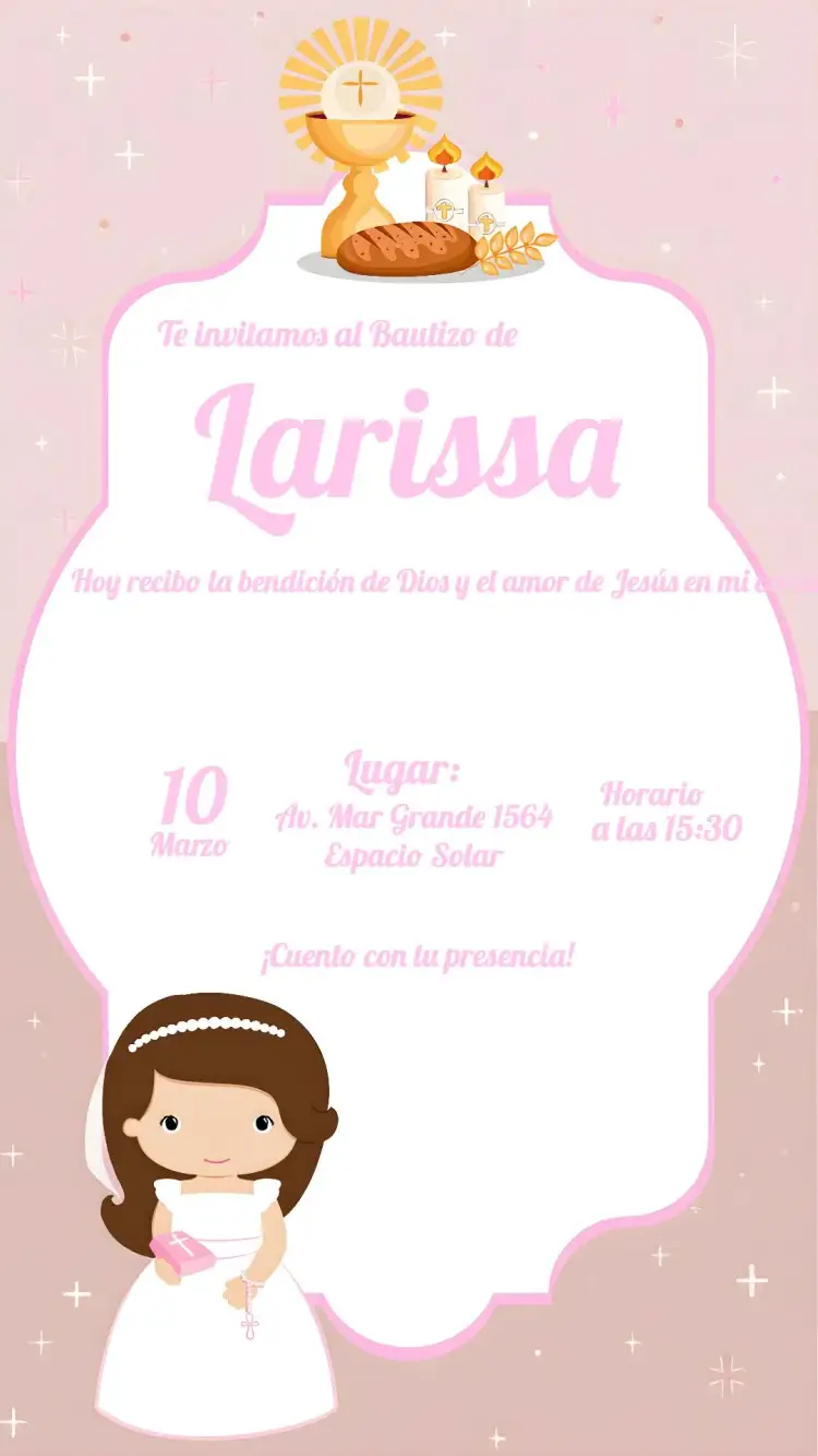 Invitación Presentación de Bautismo Infantil – tema Bautismo rosa, blanco, delicado, elegante, infantil, minimalista