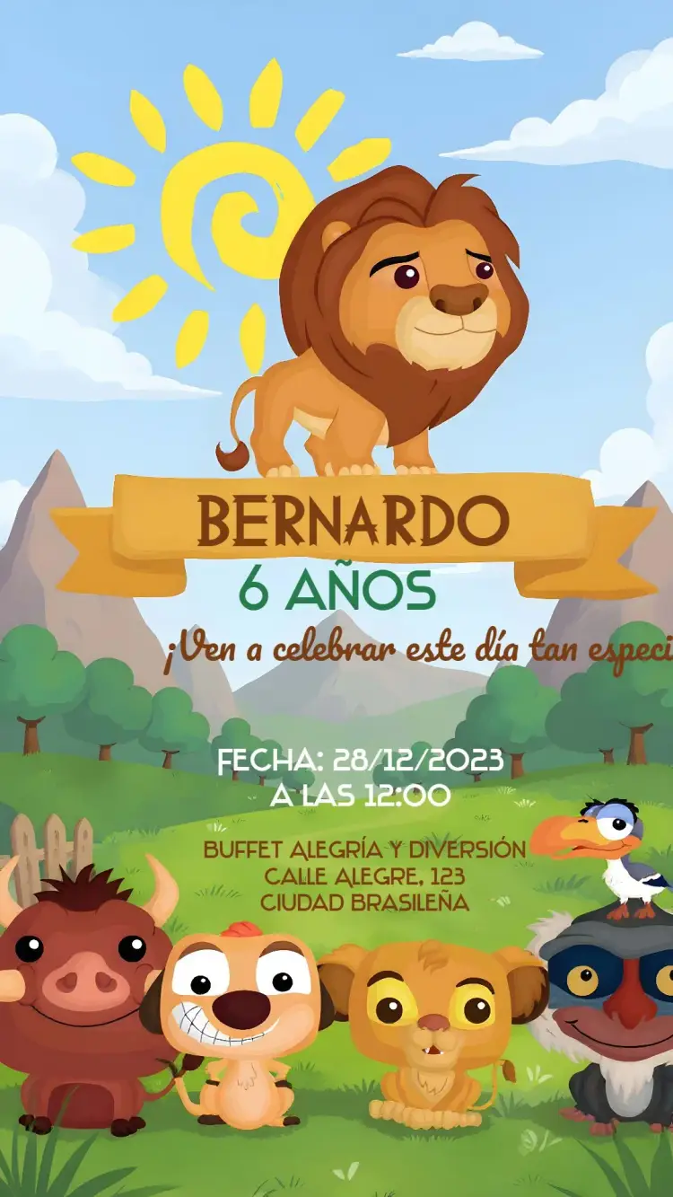 Invitación Rey León Cute