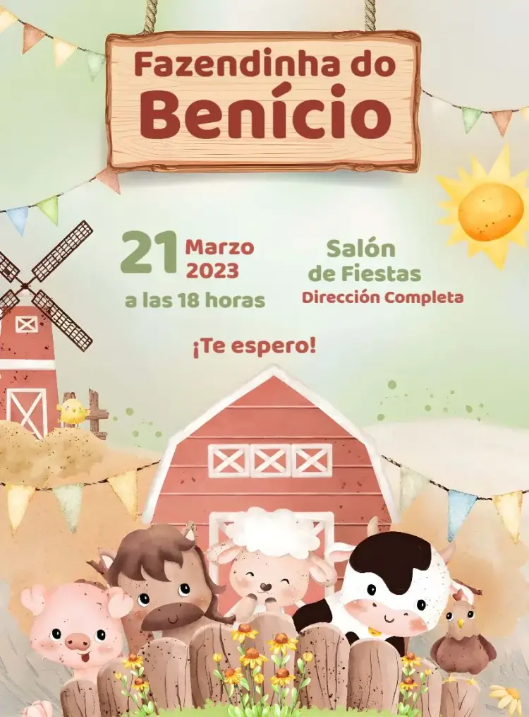 Invitación Granja de Animalitos editable y personalizable