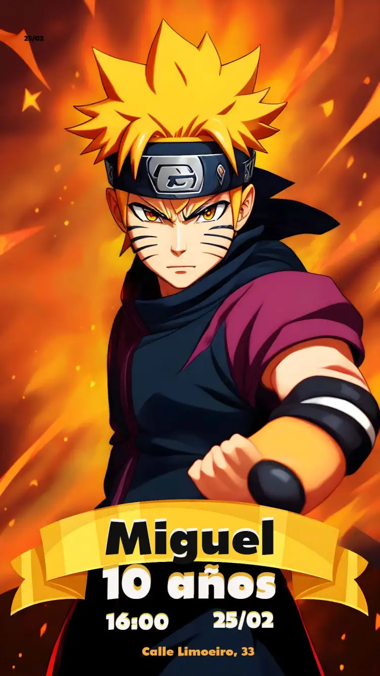 Invitación Enviar Naruto – tema Cumpleaños Infantil naruto, anime, colores vibrantes, moderno, temático, infantil