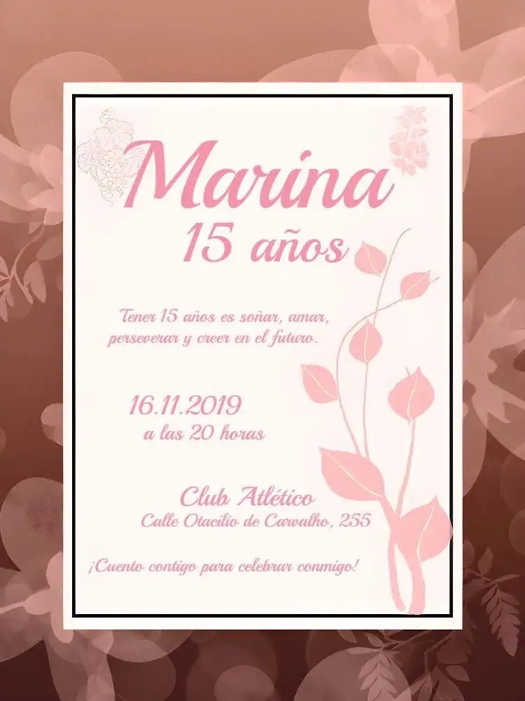 Invitación De 15 Años - Follaje Rosé Rosa – tema 15 años rosado, rosa, vegetación, delicado, moderno, elegante