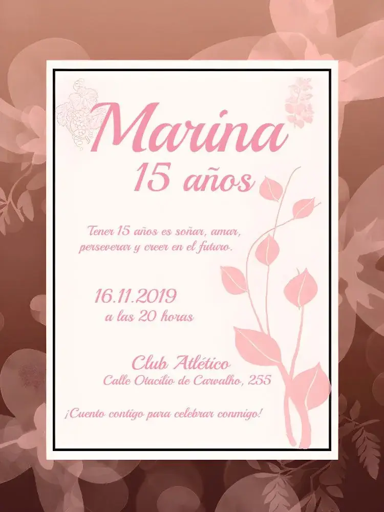 Invitación De 15 Años - Follaje Rosé Rosa