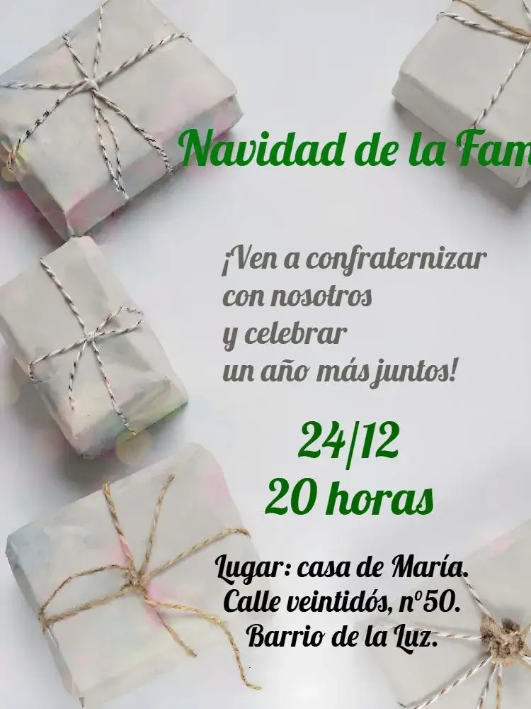 Invitación Navidad En Familia Verde – tema Fechas Conmemorativas verde, blanco, plateado, navideño, festivo, acogedor