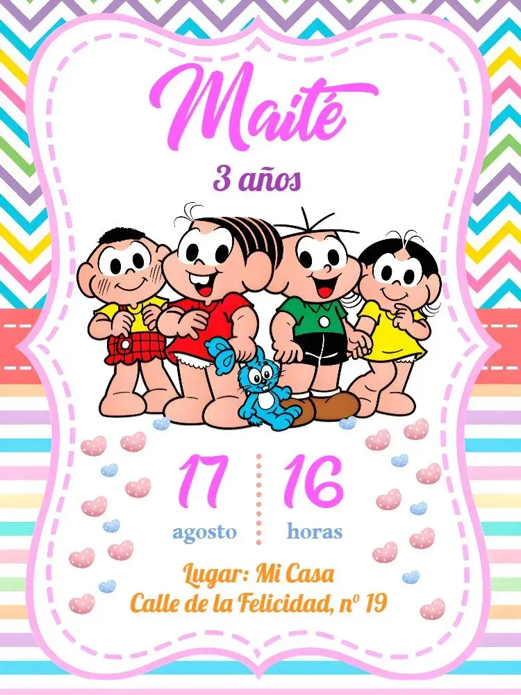Invitación Turma De La Mónica Azul editable y personalizable