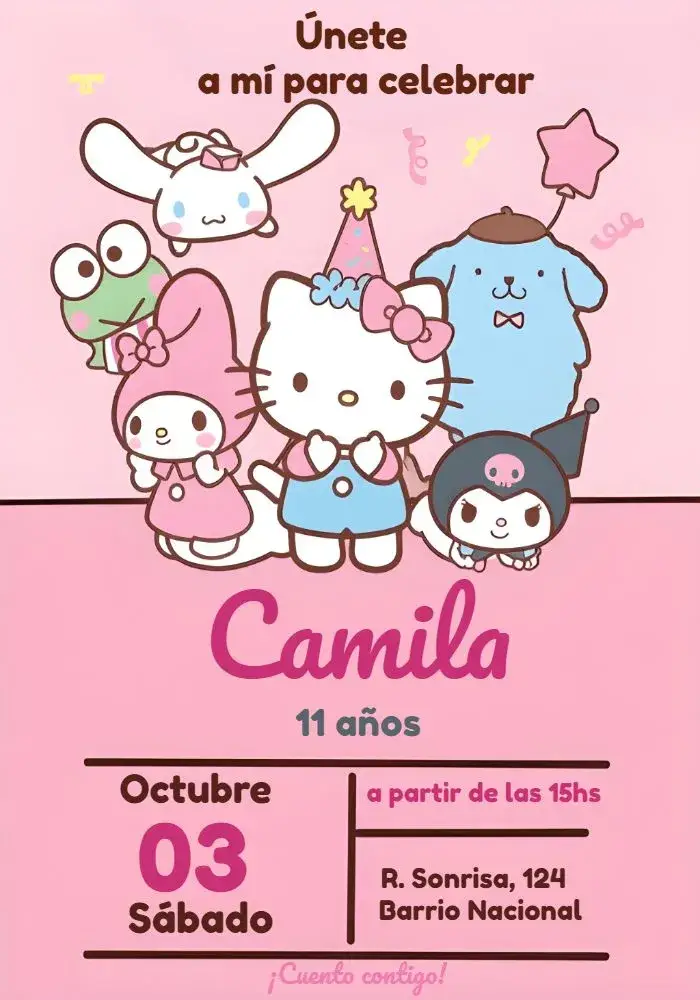 Invitación Hello Kitty Y Amigos Melody editable y personalizable