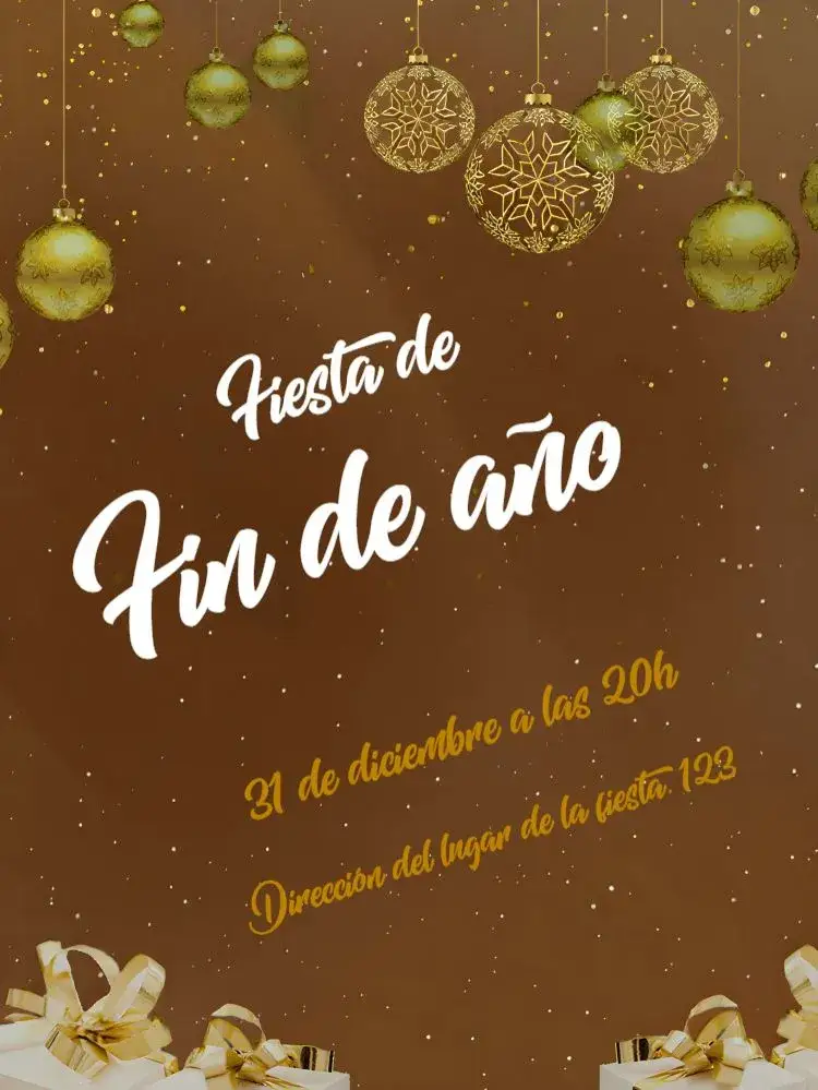 Invitación Año Nuevo – tema Fechas Conmemorativas dorado, azul, plateado, festivo, moderno, celebración