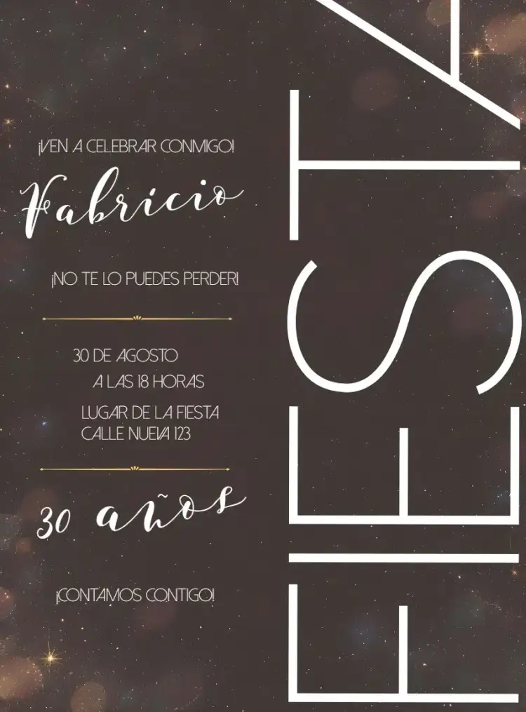 Invitación 30 Años Fiesta Negro – tema Cumpleaños minimalista, blanco y negro, brillante, elegante, moderno, adulto