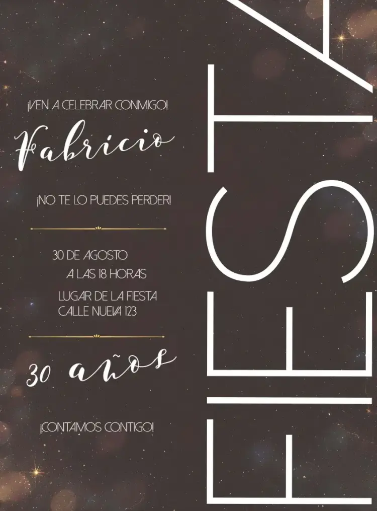 Invitación 30 Años Fiesta Negro