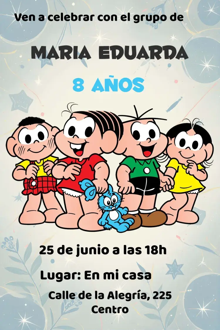 Invitación Turma Da Mónica editable y personalizable