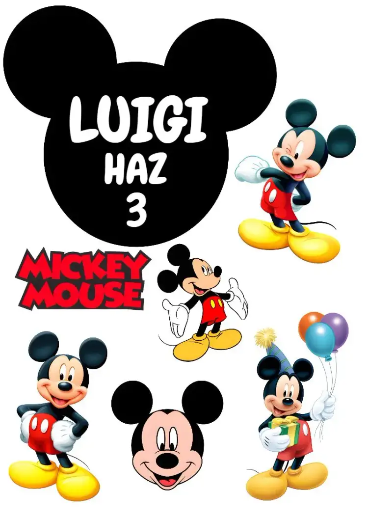Invitación Topper de Pastel Mickey Mouse – tema Topper de torta colorido, animado, divertido, infantil, temático