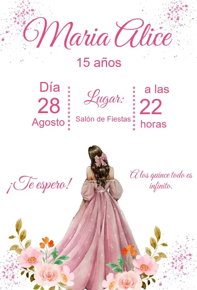 Invitación Invitación cumpleaños 15 años editable y personalizable