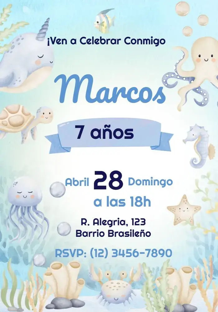 Invitación Fondo Del Mar Pulpo
