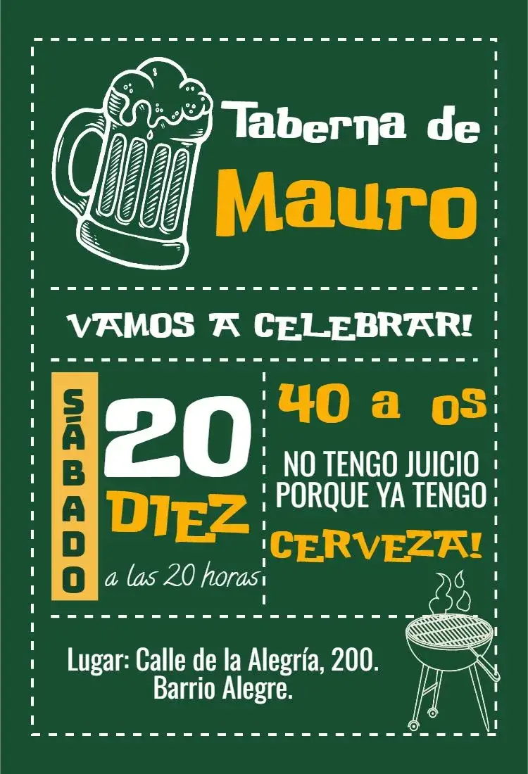 Invitación Cumpleaños Barbacoa Boteco – tema Cumpleaños animado, informal, bar, tropical, para hombres, festivo