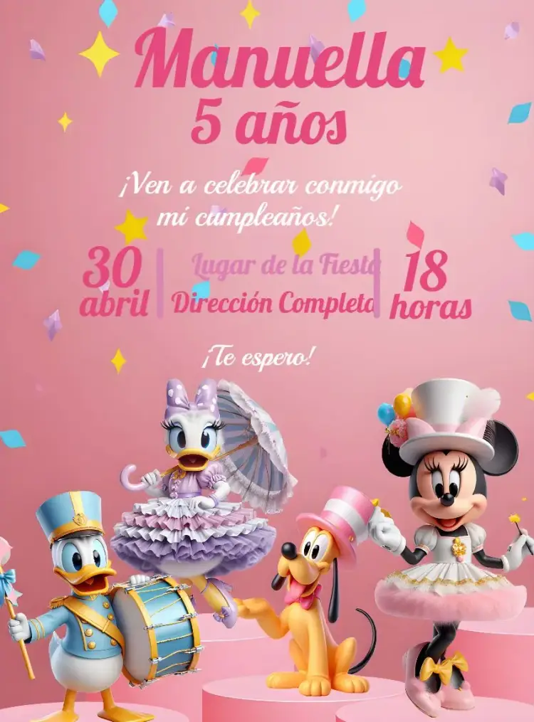 Invitación Grupo De Mickey Circo Rosa Chica