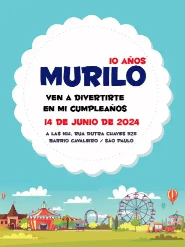 Invitación Circo Legal Celebración – tema Cumpleaños Infantil colorido, divertido, lúdico, festivo, temático, alegre
