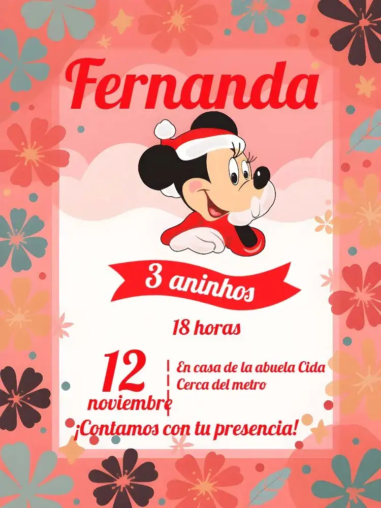 Invitación Minnie Mouse Navidad Negro – tema Fechas Conmemorativas negro y rojo, temática de Disney, estilo lúdico, festivo, divertido, infantil