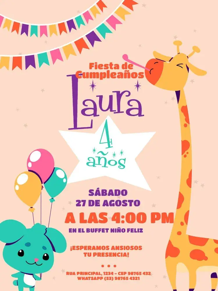 Invitación 4 Años Naranja Bandera