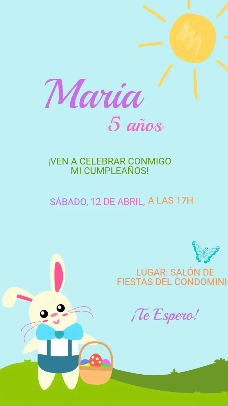 Invitación Digital Cumpleaños Pascua Conejito