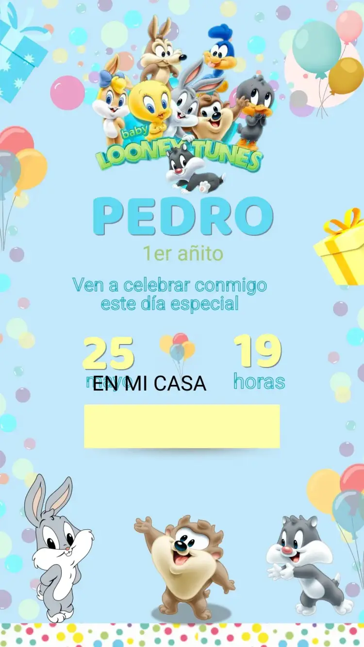 Invitación Cumpleaños Baby Looney Tunes