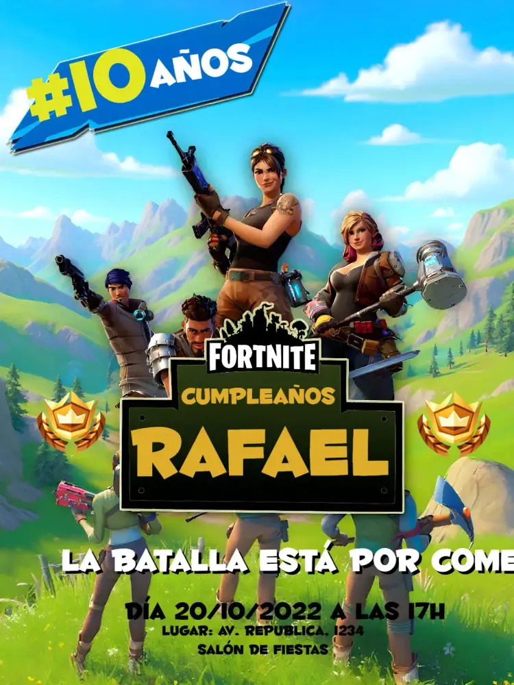 Invitación Fortnite Battle Royale Azul – tema Más buscados azul, juegos, divertido, moderno, temático